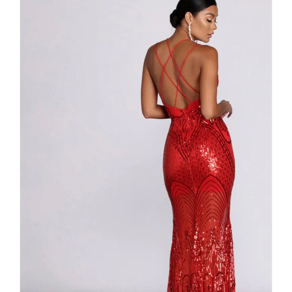 Windsor Red Sequin Maxi Dress size Small, NWT - Picture 2 of 7